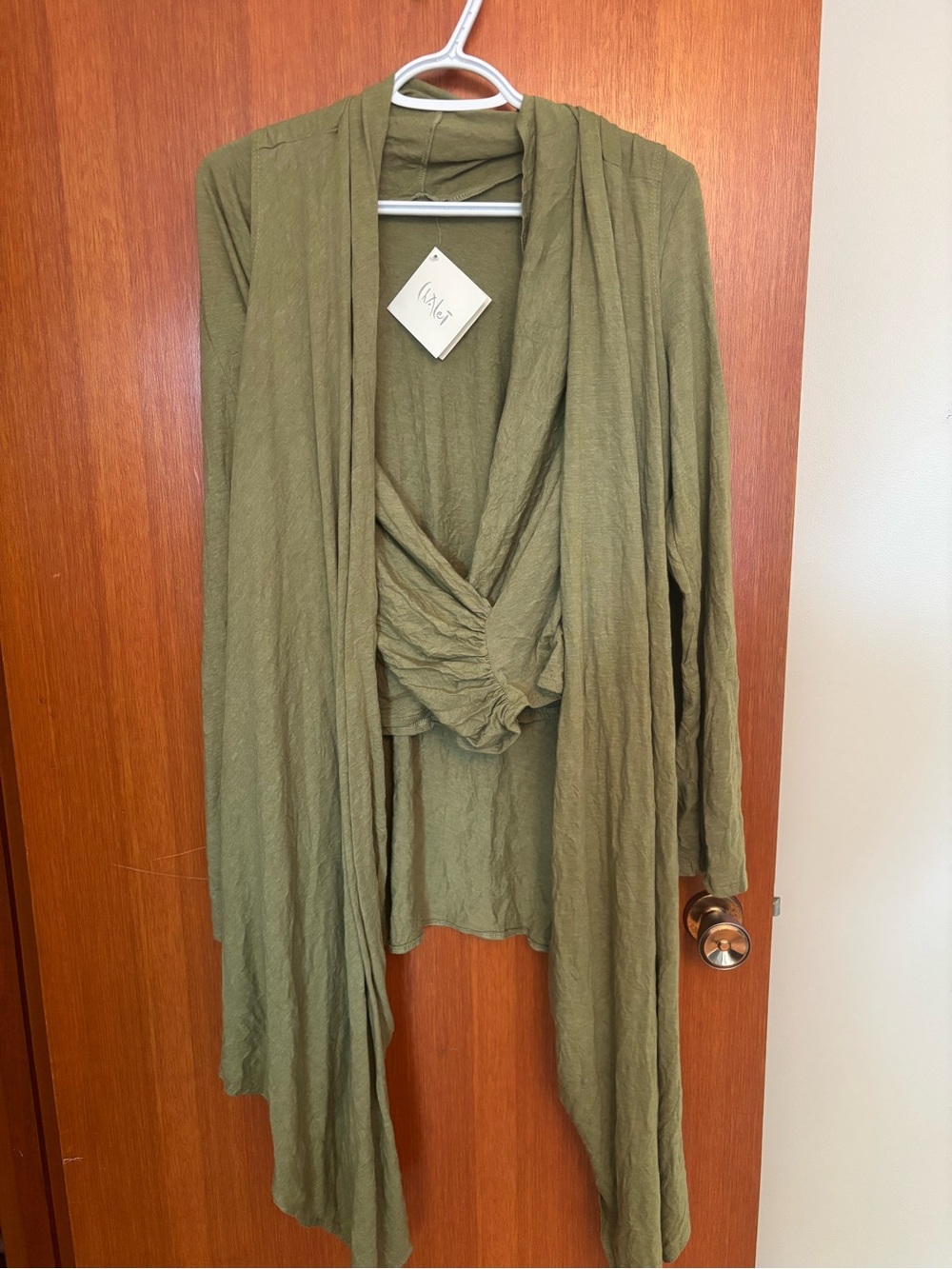 NWT Open-Front Two Piece Olive Drape Women's Cardigan Sweater
